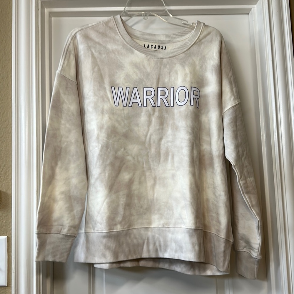 Anthropologie LACAUSA, Gray/Brown/Cream, Medium‎ sweatshirt, WARRIOR, NWT